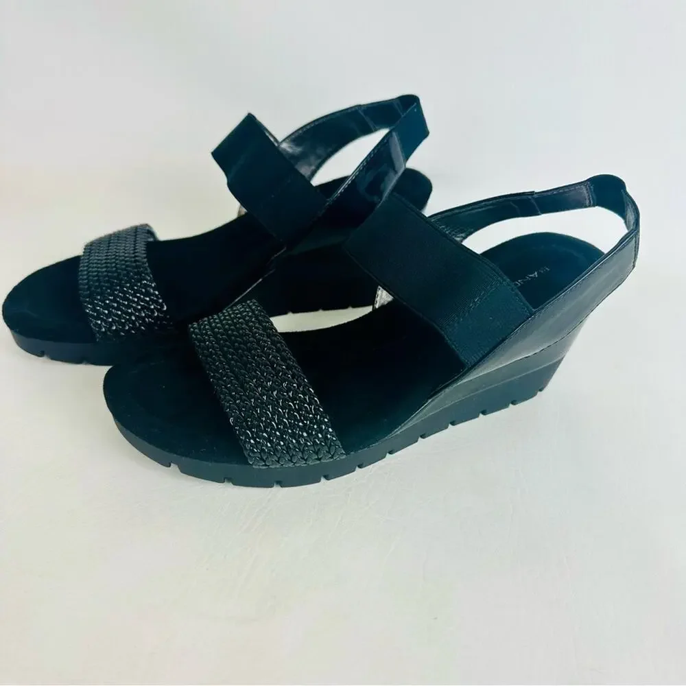 Bandolino Womens Sandals Shoes Black Wedge Slip On‎ Open Toe Size 8.5